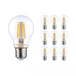 Confezione Multipack 10x Noxion Lucent Filamento LED E27 Pera Chiara 7W 806lm - 827 Bianco Molto Caldo | Sostitutiva 60W